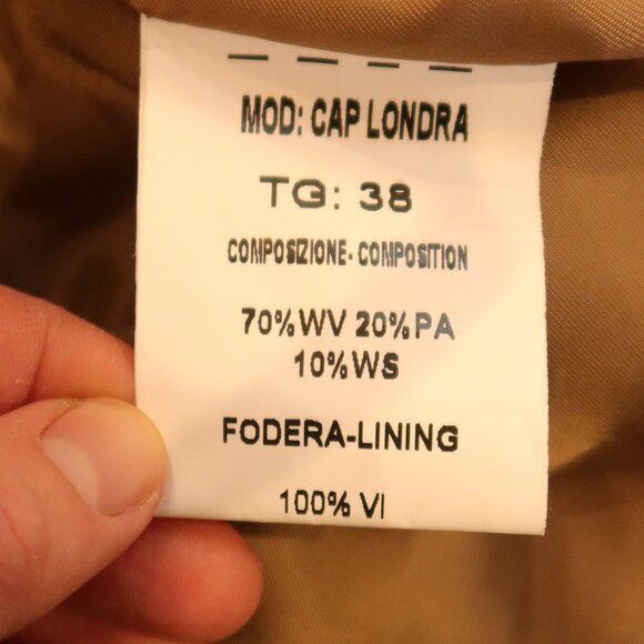 ANNIE P wool cashmere peacoat long beige winter warm belt classic chic XS office - Picture 10 of 11